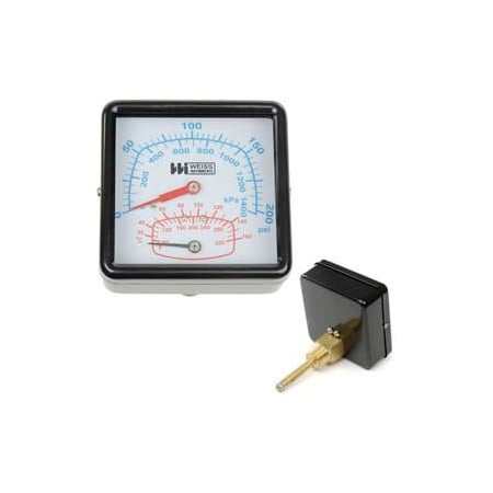 Weiss Instruments 4" Boiler Gauge, 1/2" NPT Rear, 80-320F, 0-200PSI HTP40RSX